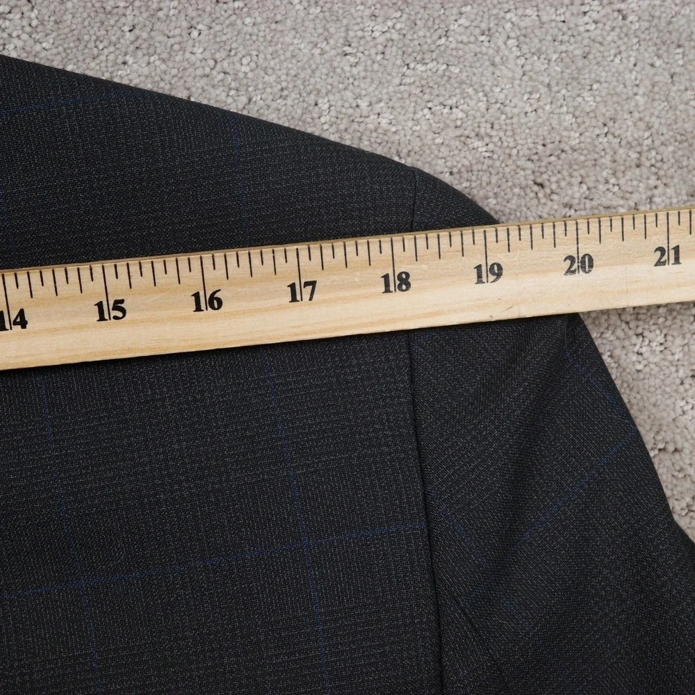 Ralph Lauren Suit Men 40T 36W 32L Black Blue Windowpane Plaid‎ 3 Button Wool VTG